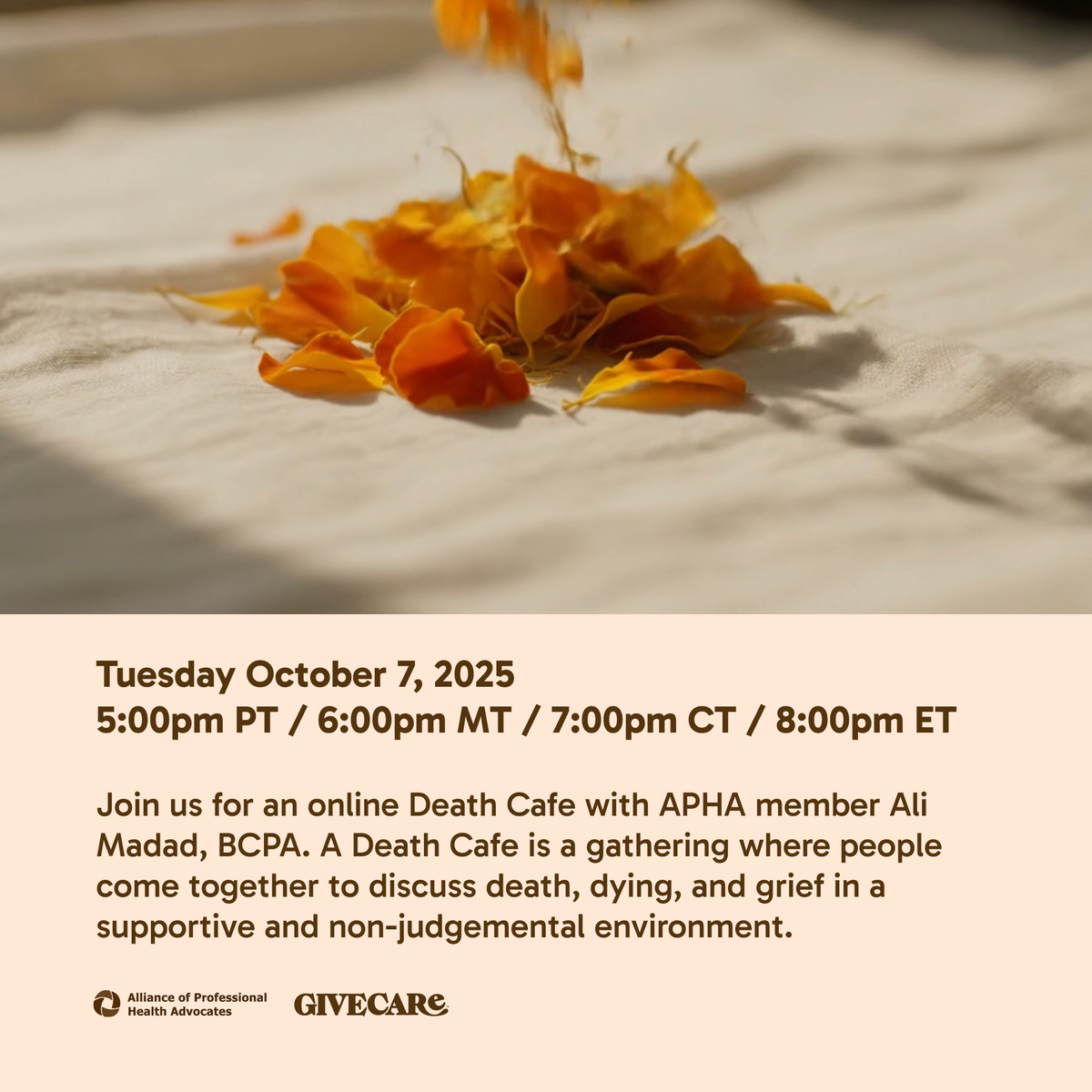 Online Death Cafe EST with Ali Madad, BCPA